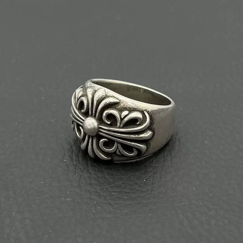 Klx925 Silver Vintage Distressed Blackened Large Guardian Ring European and American Punk High-End Unisex Ring Trendy