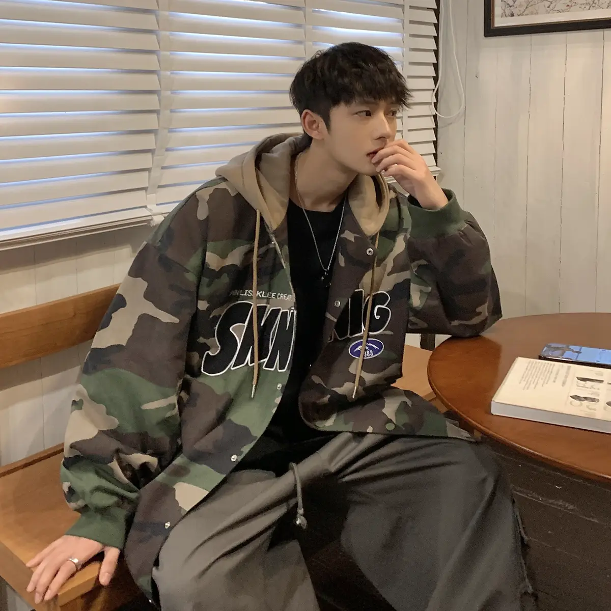Vintage Camouflage Baseball Uniform Oversize High Street American Retro Jacket Men's Spring & Fall Hooded Work Jacket