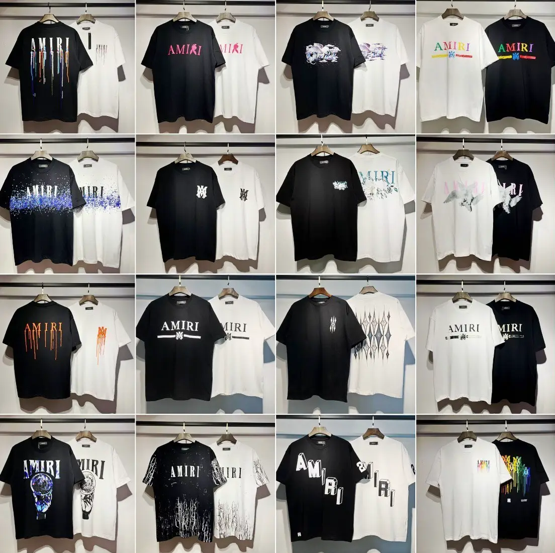 [260g] amiri peace dove flow paint graffiti letters starry sky classic logo printing short sleeve couple t-shirt