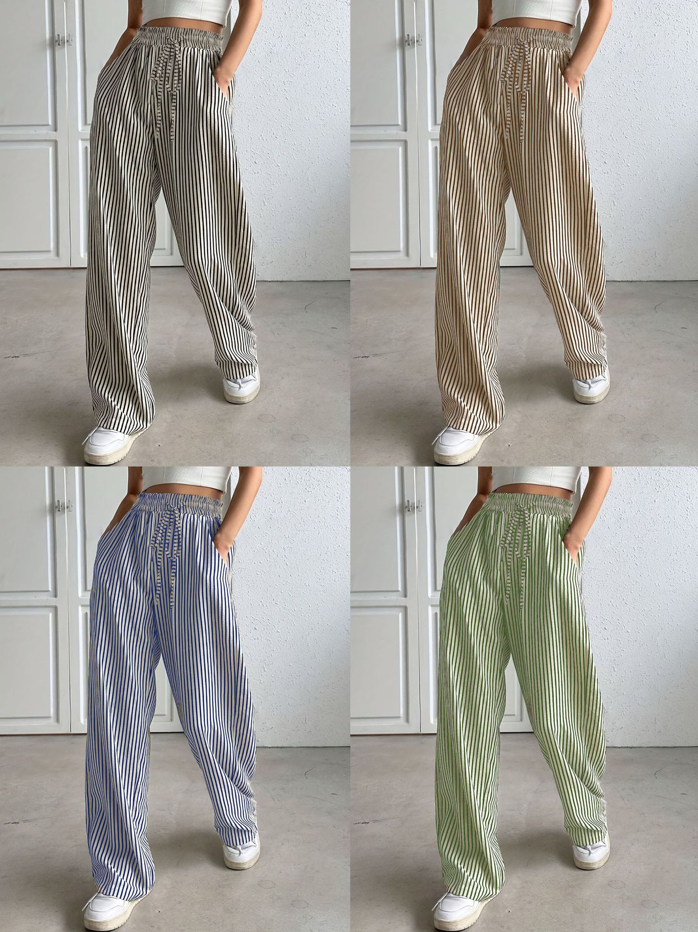Europe and the United States cross-border foreign trade women's clothing explosions independent station shein Amazon temu striped casual pants straight pants