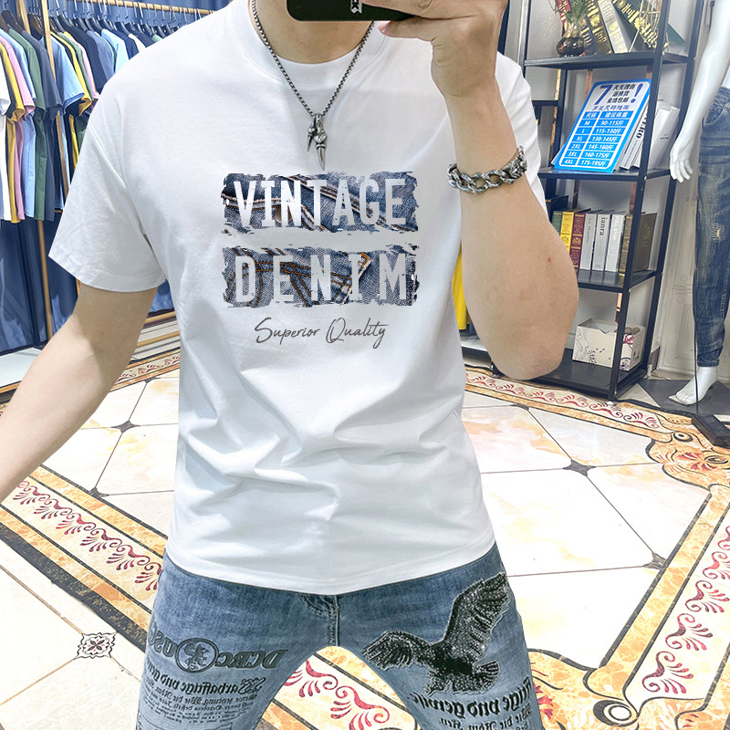Men's T-shirt Short-sleeved Trendy Letter Printing Slim-fit Handsome All-match T-shirt Men's Half-sleeve Top