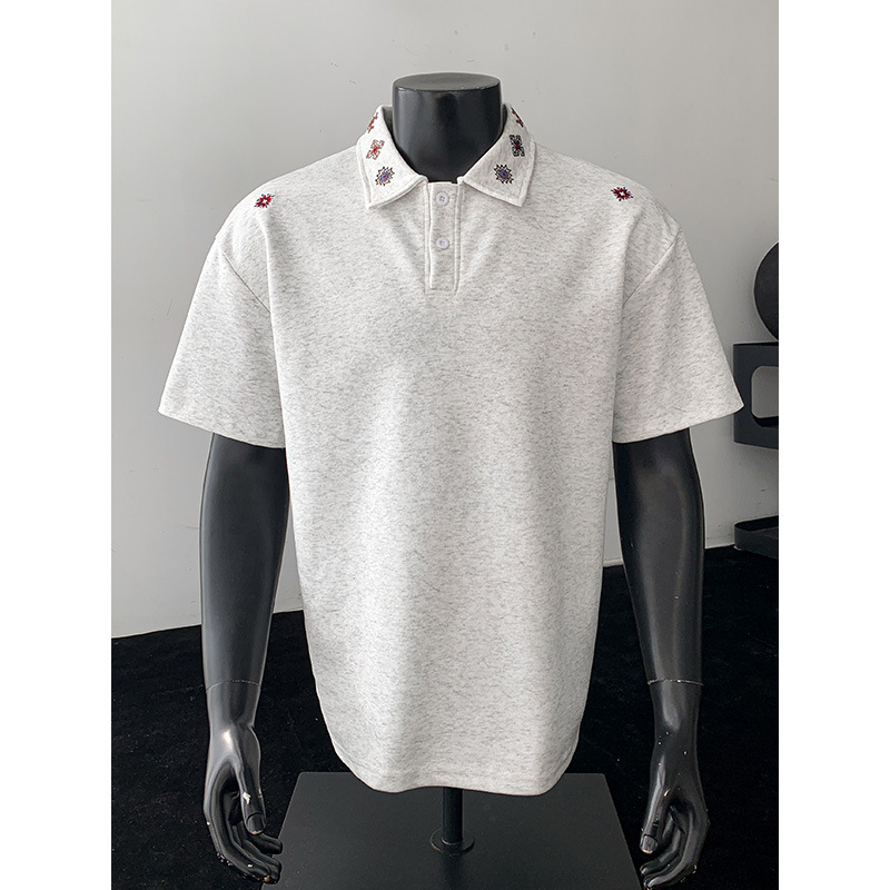 Embroidered Short-Sleeved T-Shirt for Men 2026 New Versatile Youth Lapel T-Shirt for Men Youth T-Shirt