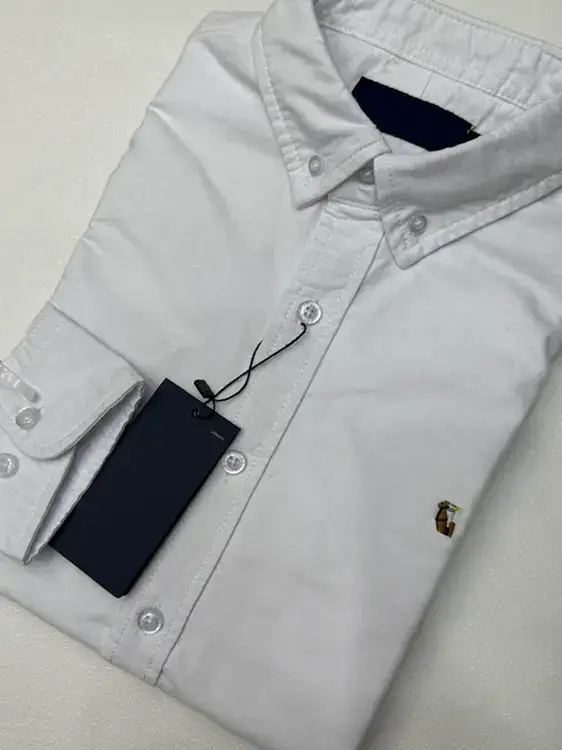 Men's Oxford Cotton Long-Sleeved Shirt with Button-Down Collar and Colorful Embroidery, New Spring and Autumn Style, White Base Layer Shirt