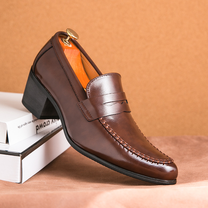 Cross-Border Spring New Pointed Leather Shoes Large Size Business Casual Shoes Retro Heightening Loafers Slip-On European and American Men's Shoes
