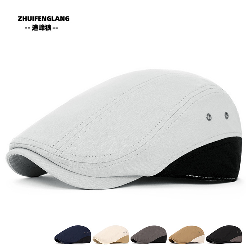 British Style Color-Blocked Newsboy Hat Men's Retro Old Forward Hat Outdoor Sun Hat Beret Casual Peaked Hat