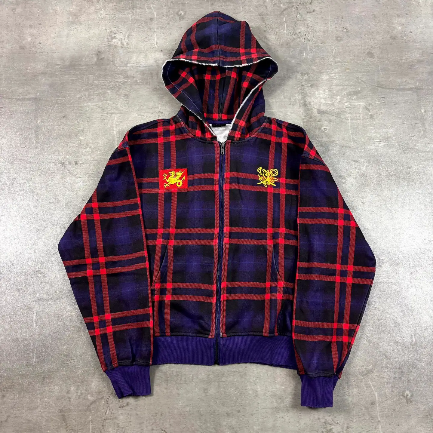 Autumn/Winter Retro Zipper Plaid Loose Versatile Hoodie