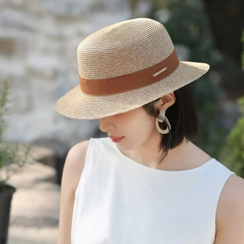 New Arrival Cloth Accessories Hat Women's Elegant All-match Straw Hat high quality Flat-top Sunscreen Hat Summer Sun Hat