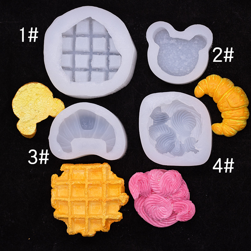 Bread Croissant Waffle Simulation Silicone Mold Handmade Soap Aromatherapy Candle Gypsum Mold Baking Accessories