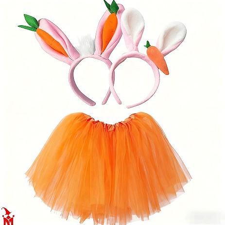 D Headband with Carrot-Shaped Ear Clips, Tulle Skirt Set, Hair Accessories, Rabbit-Shaped Bunny Ears, Easter Cross-Border Hot Item