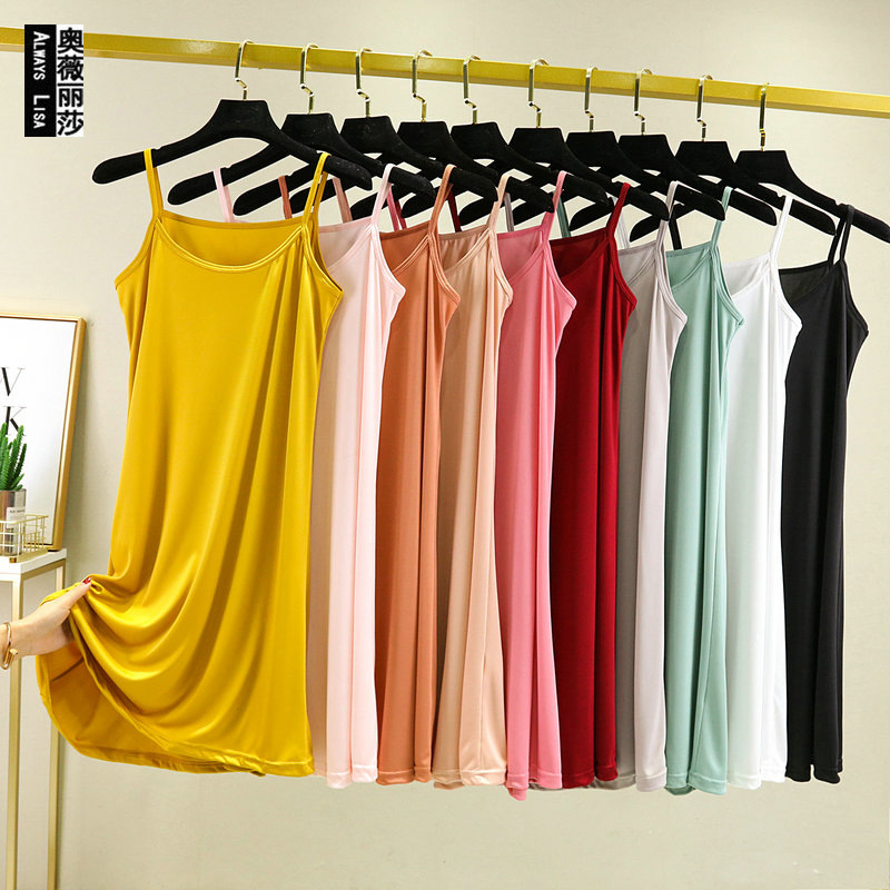 2023 New Silk Women's Black Loose Slim-fit Short A- shape dress Slim-fit Slip Skirt