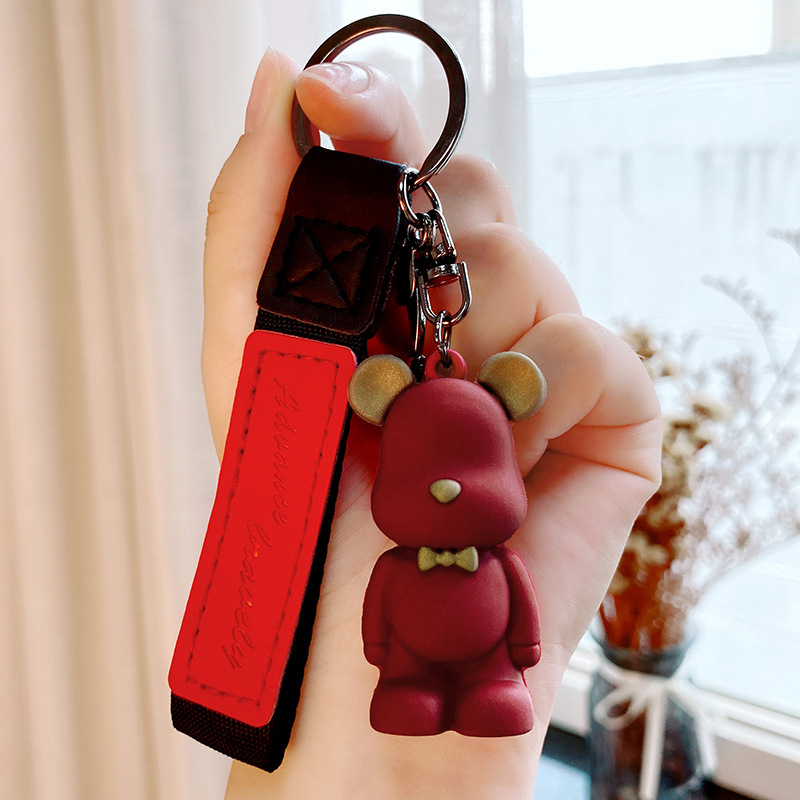 Silicone collar bear keychain creative cute bear violent bear pendant car ring couple schoolbag pendant wholesale