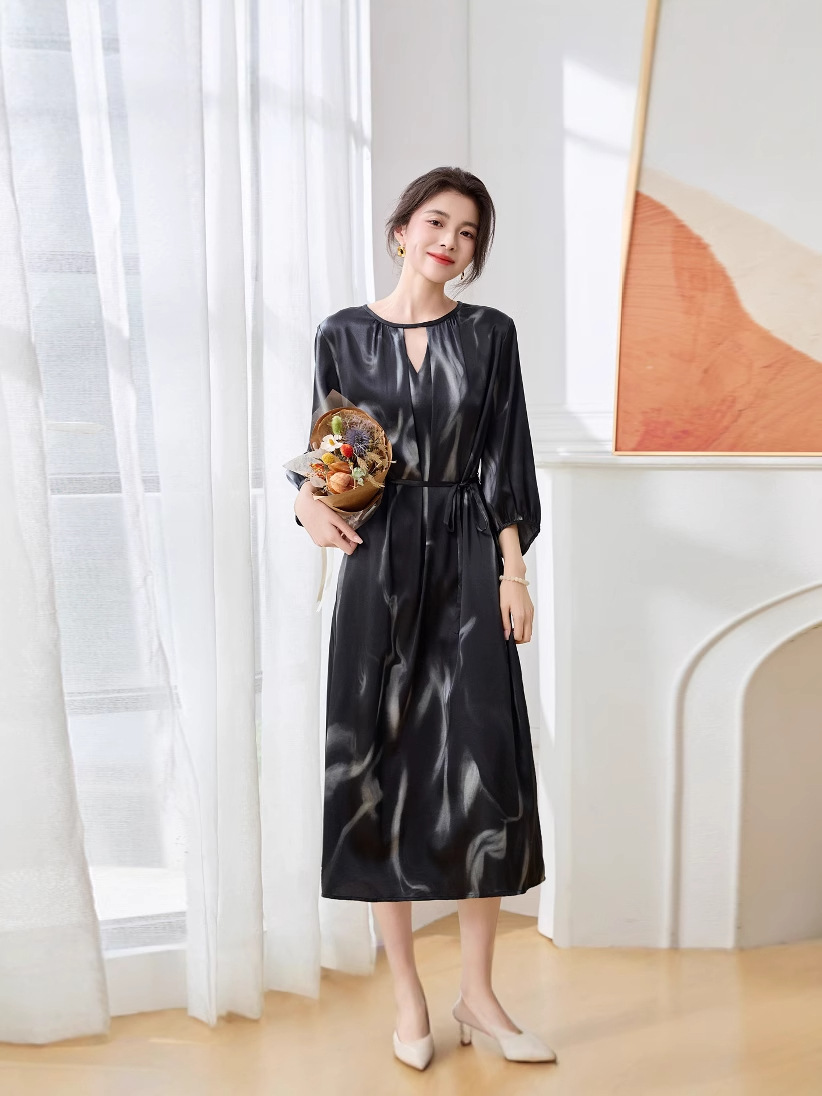 Actual Shot of 2025 Spring and Summer New Fashion Printed Long Printed Skirt Korean Style Design Loose Casual Mulberry Silk Skirt