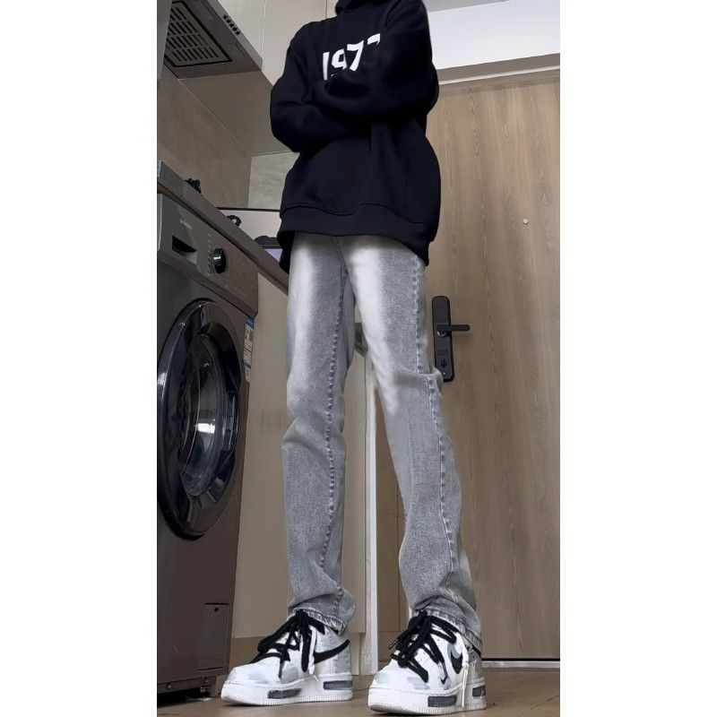 Smoky Gray Jeans for Teenagers, Spring and Summer Thin Pants, Extended Version, Slim and Tall Wear, Slightly Flared Straight Pants