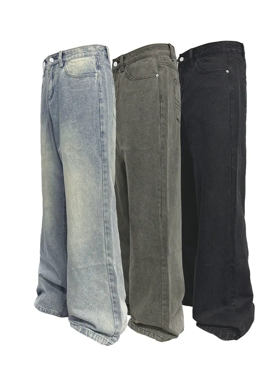 Jcaesar Classical Denims Three-Color Classic Wash Denim Nature Distressed Straight-leg Slightly Wide