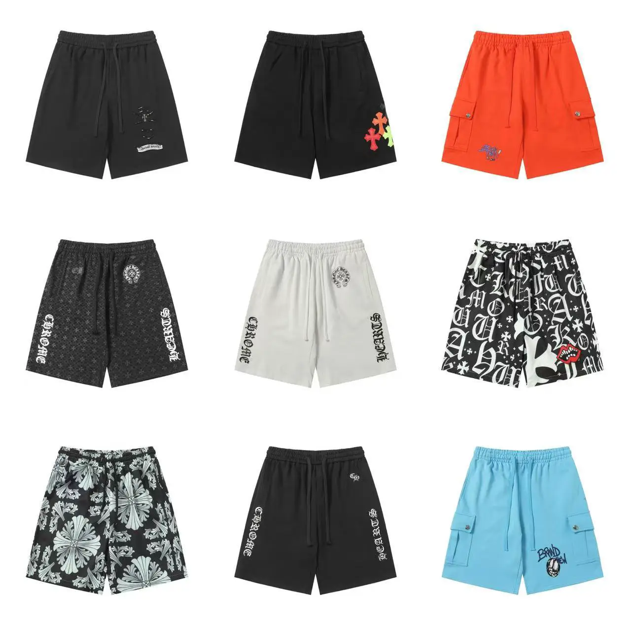 Cross-Border Wholesale 25Ss Cross-Border Trendy Brand Chrome Hearts Versatile Men's and Women's Five-Point Pants