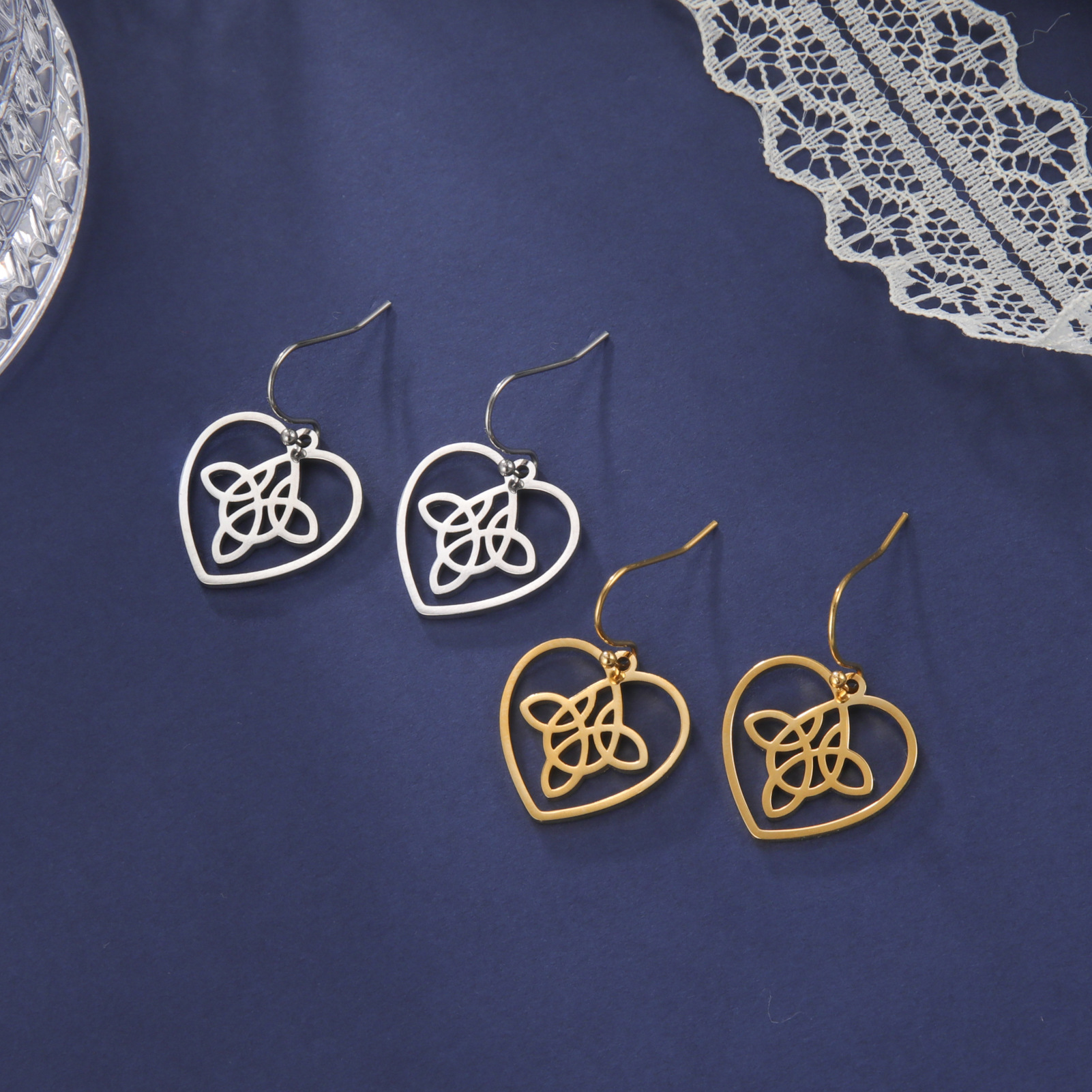 Cross-border Hot-selling Fashion Hollow Heart Water Drop Clover Pendant 304 Stainless Steel Creative Simple Women's Earrings