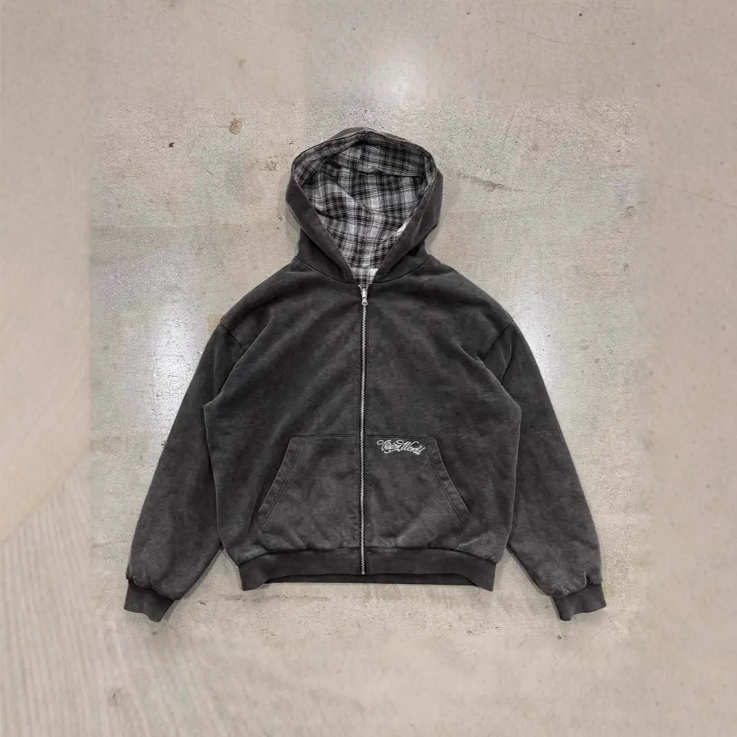 Cross-border street hooded sweater jacket fall tide loose plaid splicing leisure personality cardigan reversible sweater