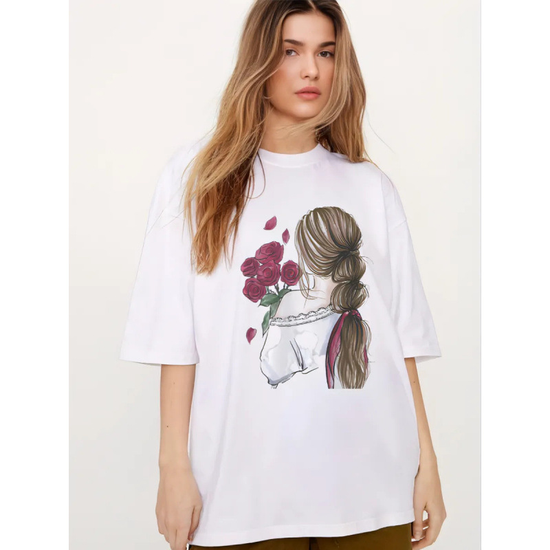 American Short-Sleeved Casual Style Niche T-Shirt Women's Pure Cotton Fashion European and American Style Printed Loose Versatile Top