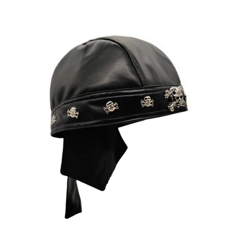 Cross-Border Skull Rivet Leather Hooded Strap Hat Prom Pirates of the Caribbean Hat Niche Retro Pu Toe Cap