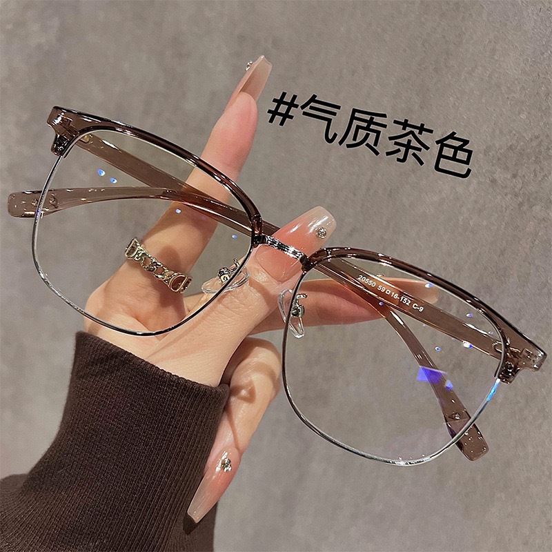 New fashion simple half frame metal eyebrow frame gentle scum style men's and women's box adjustable degree flat mirror