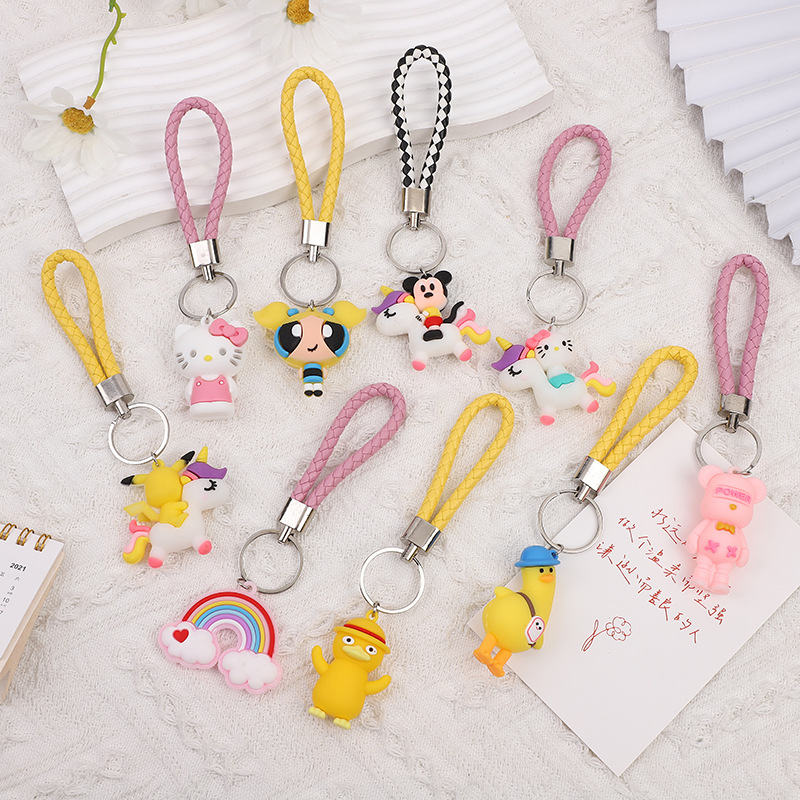 Cute Silicone kt Cat Keychain Woven Rope Sanrio Doll Pendant Push Gift Couple Keychain Wholesale