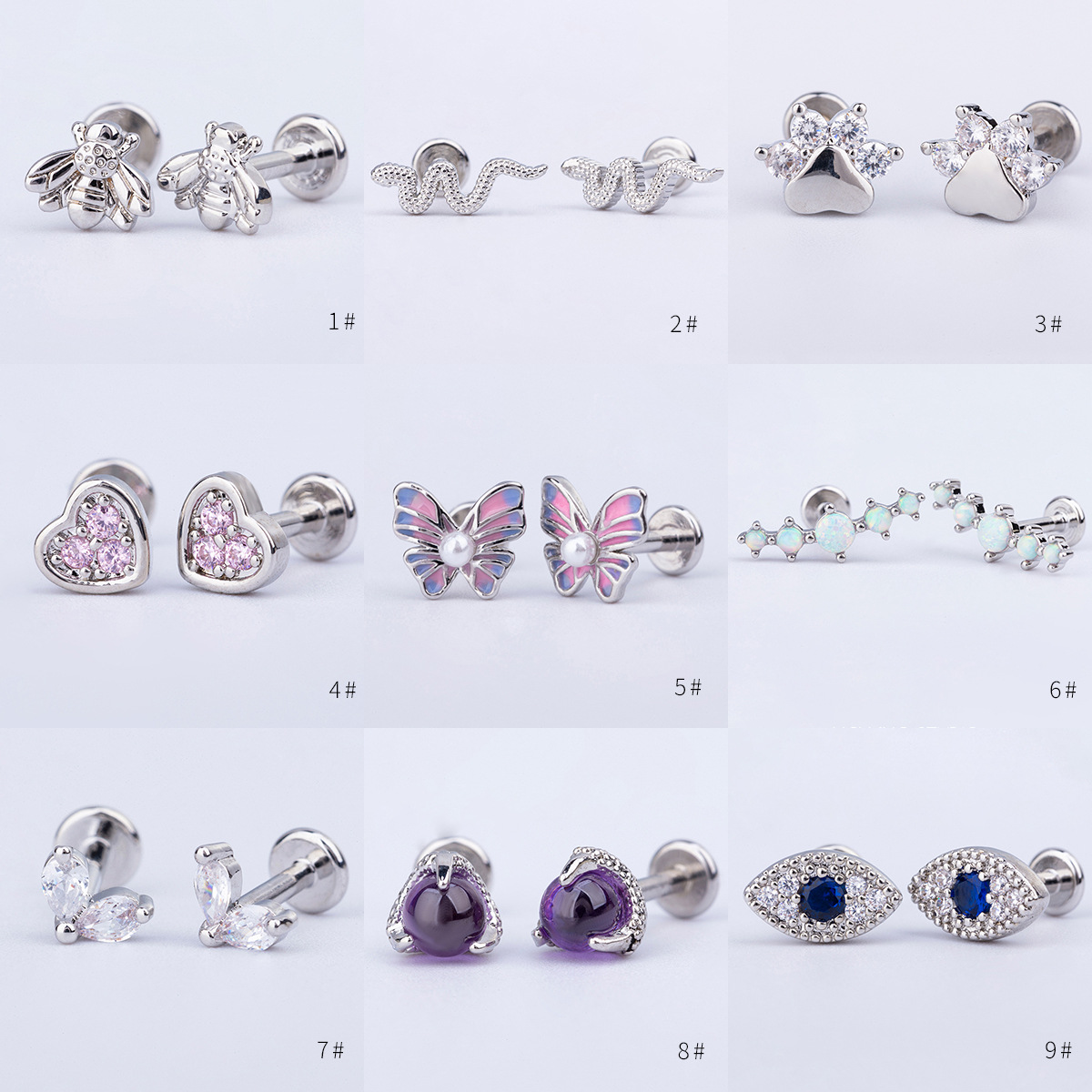 1.2mm Thick Titanium Steel Copper Gold Plated Butterfly Crown Colorful Lip Nail New Lip Nail Lip Ear Nail