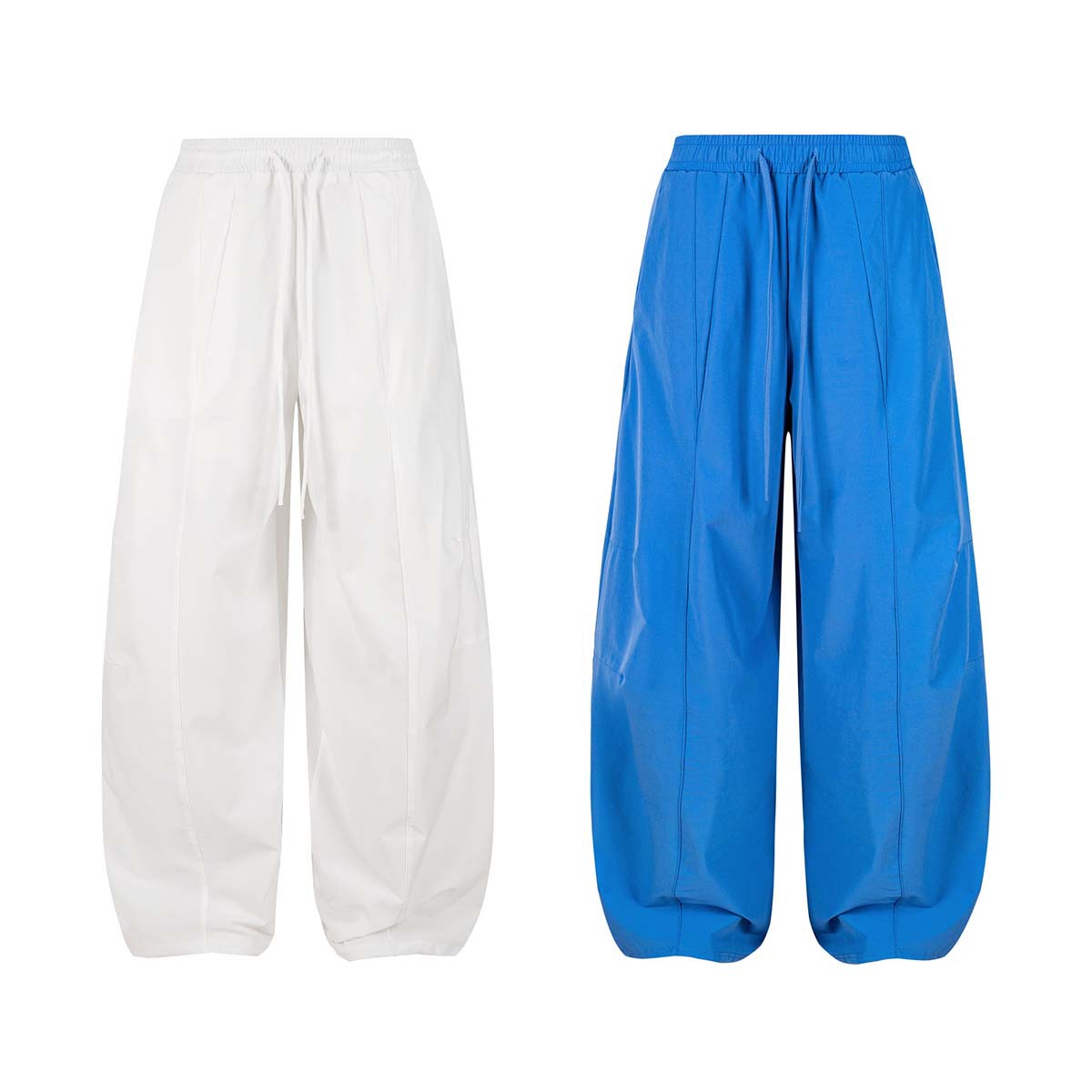 Unbdns Blue Quick-Dry Work Pants for Women, Summer New American-Style Wide-Leg Pants, Retro Solid Color Sports Pants
