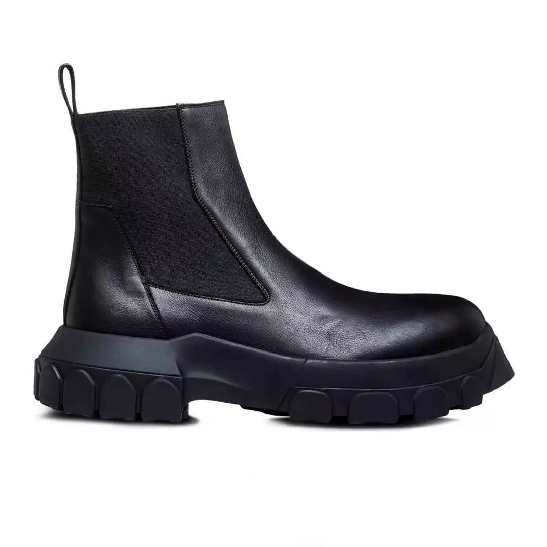 RICK RO unisex thick soled high-heeled short boots with a dark leather toe design, 2023 spring new high street style short boots