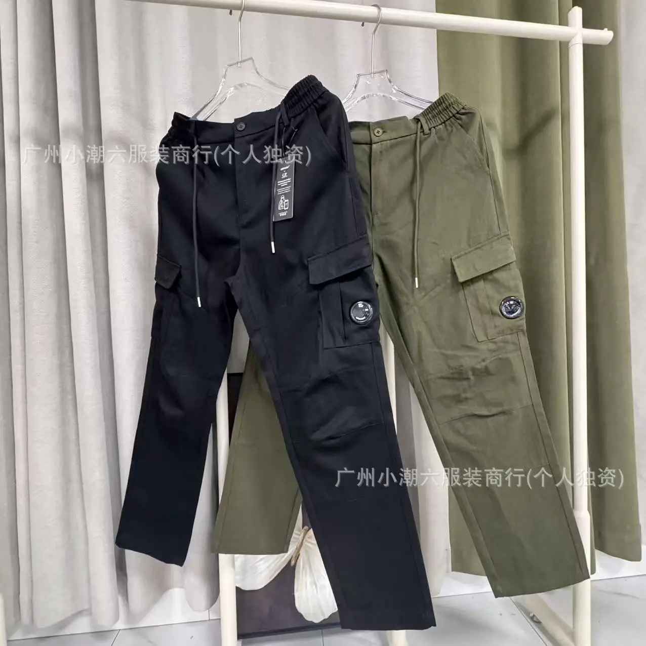 CP工装帆布长裤男COMPANY镜片直筒纯色口袋工装裤宽松户外ins跨境