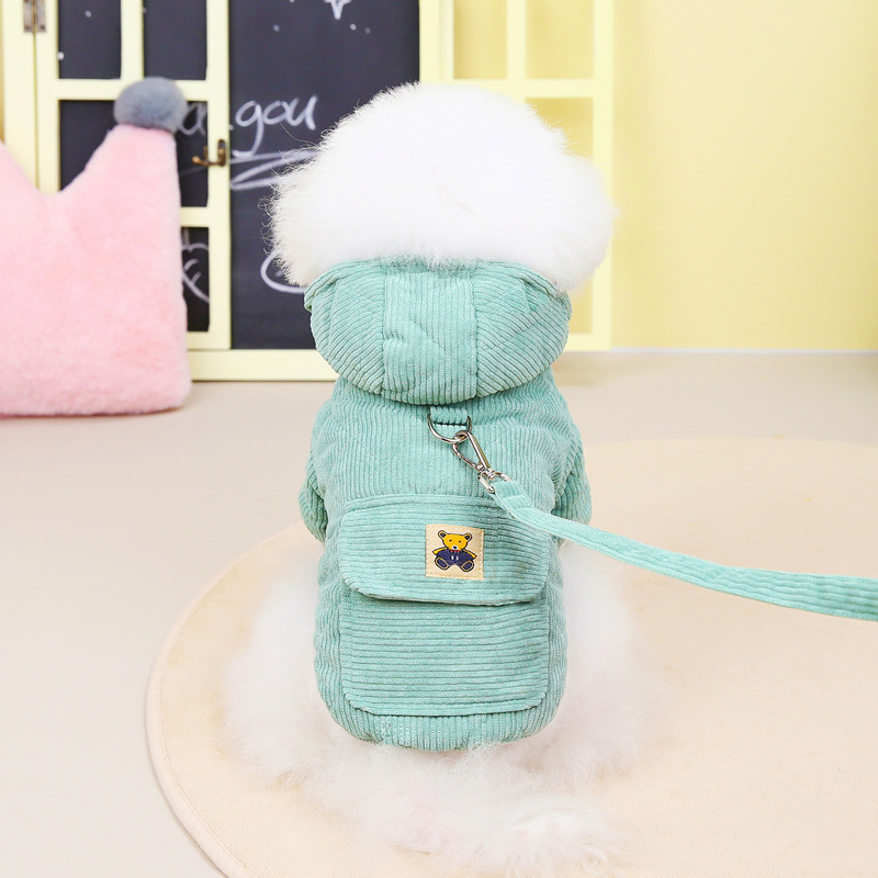 Dog Clothes Autumn and Winter New Cotton Clothes Teddy Pet Clothing Winter Fleece Corduroy Pull Ring Two-leg Cotton Clothes