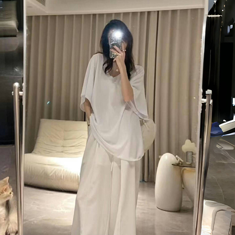 V Neck Pure Cotton Double Yarn Short-Sleeved T-Shirt for Women Summer K-Style Trendy Large Version Loose Half-Sleeved Top Simple Versatile Casual T-Shirt