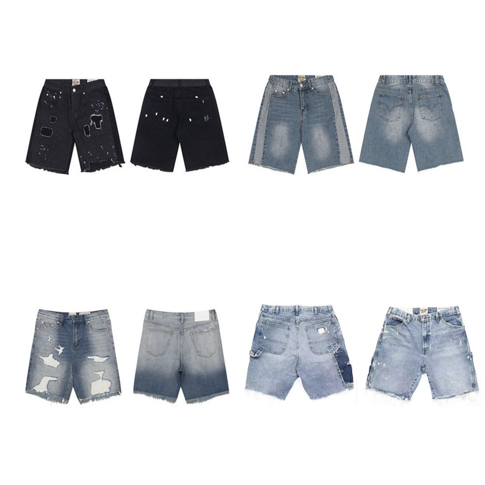 26 Cross-Border European and American Trendy Brand Gallery Dept Washed Hand-Painted Splatter Denim Shorts Unisex High Street Five-Point Pants