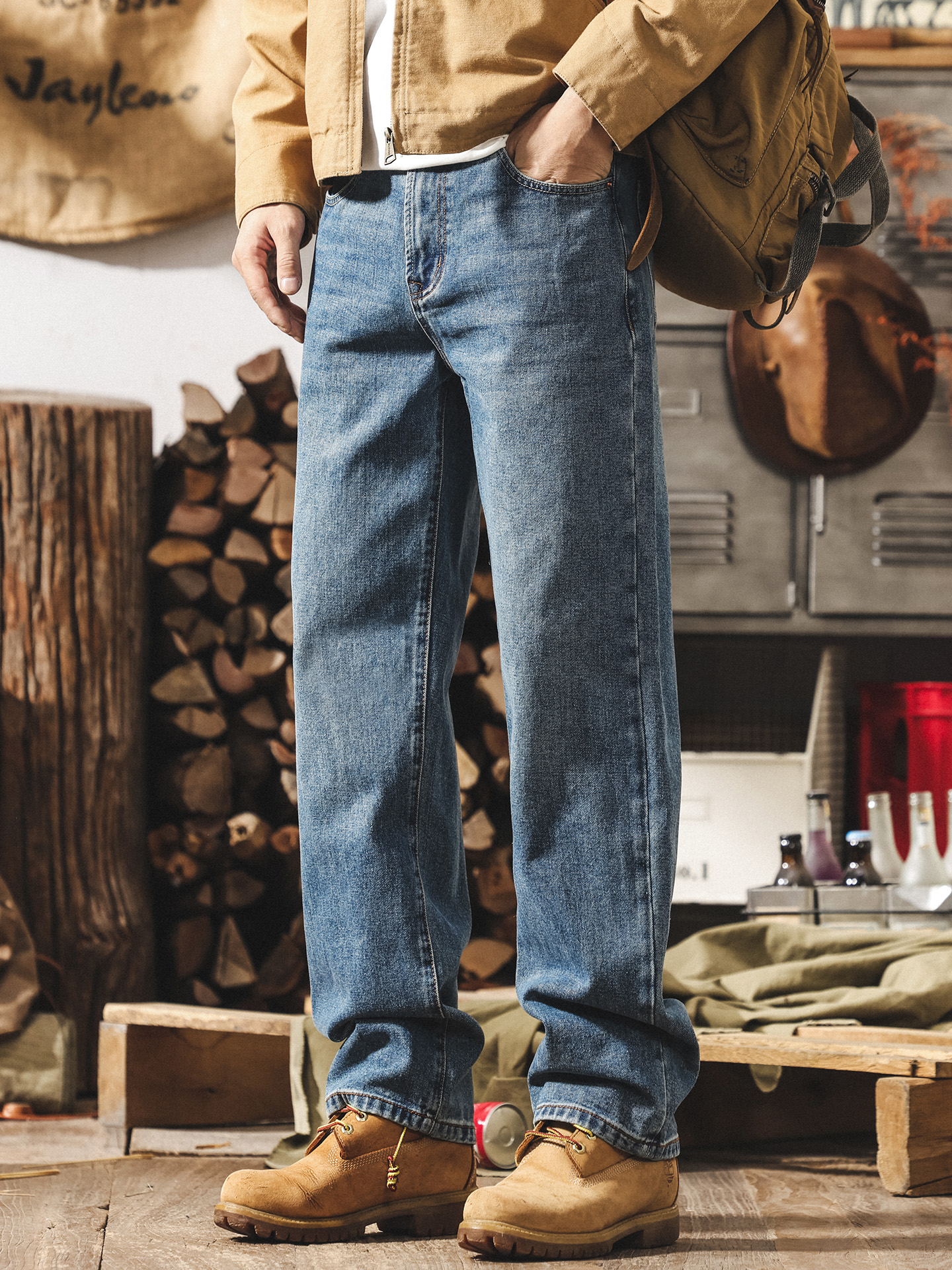 American-Style Heavyweight Vintage Jeans for Men, Spring 2026 New Trendy Loose Straight-Leg Washed Casual Pants for Spring and Autumn