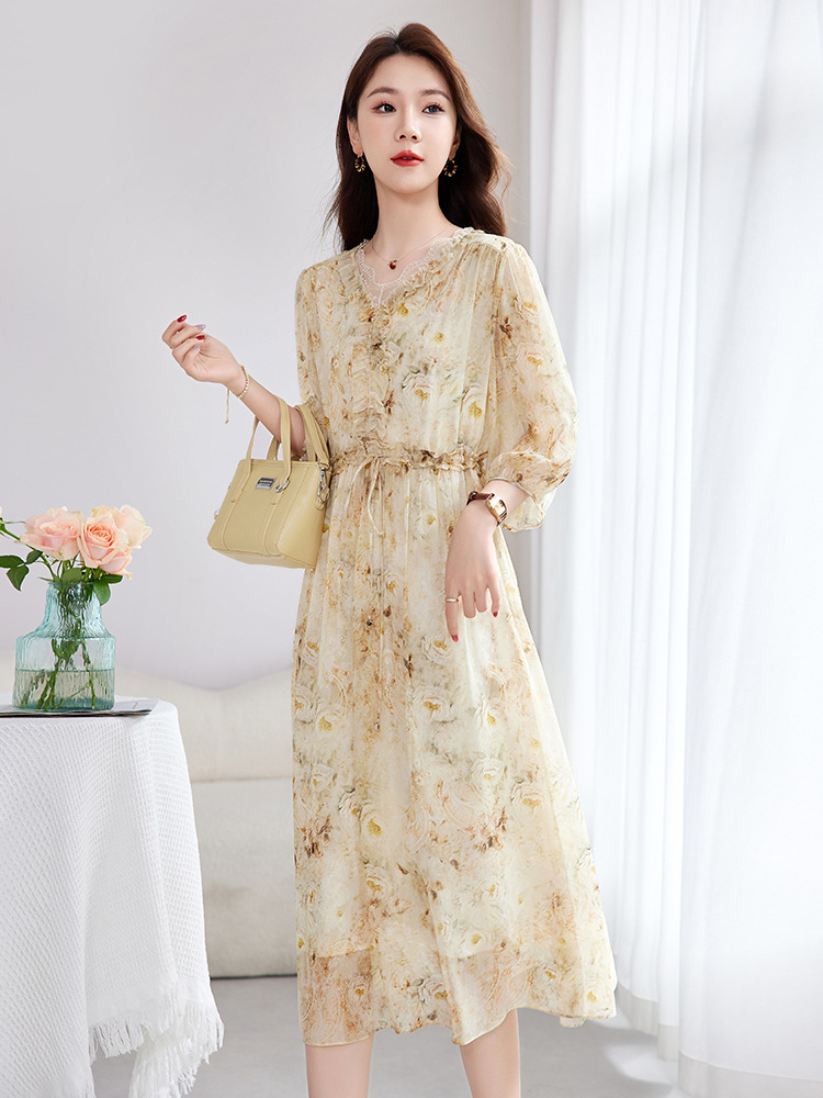 Brand Fashion High-End Silk Dress 2026 New Summer Style for Middle-Aged Moms, Elegant Printed Mulberry Silk Dress