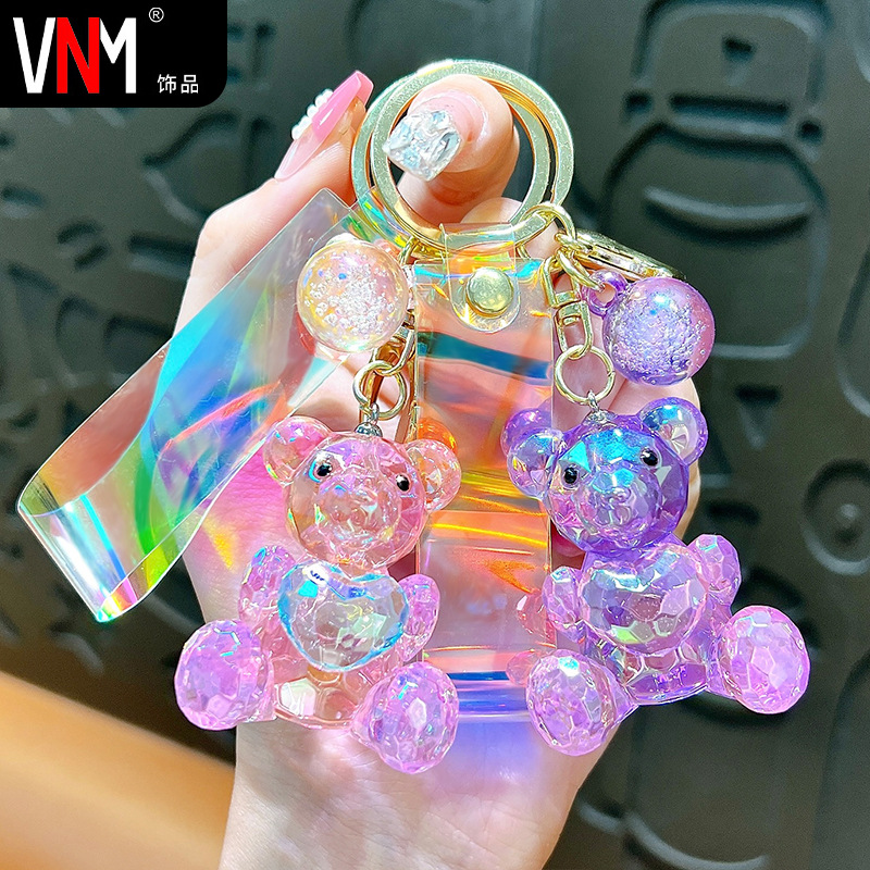 Acrylic crystal gradient love bear key chain fashion bag pendant cute couple key pendant wholesale