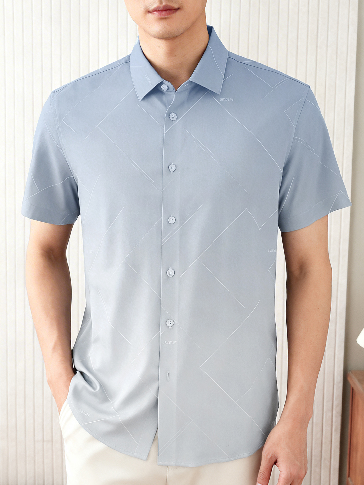 Gradient Short-Sleeve Shirt for Men, Summer Thin Style, Skin-Friendly, Cool Feel, Fashionable, Slightly Stretchy, Casual Shirt for Men 2Y083
