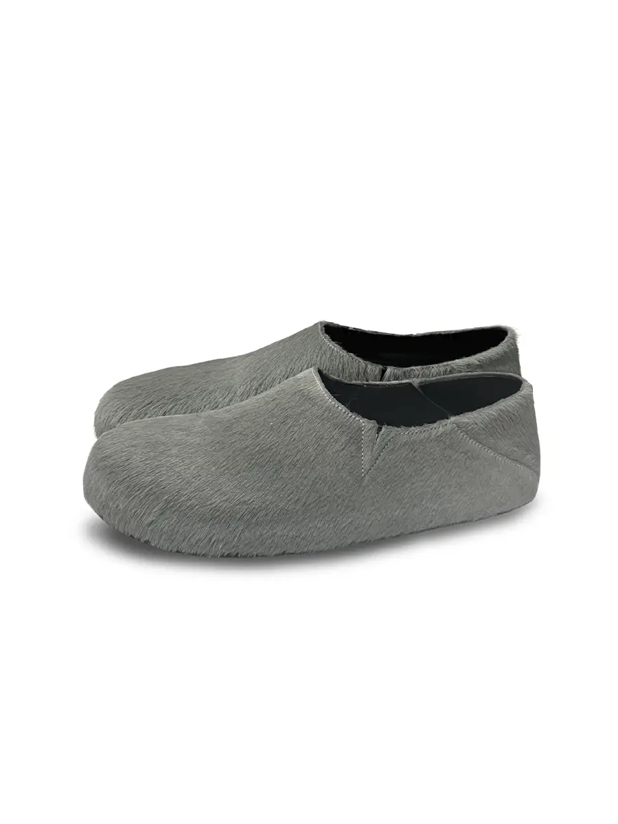 Jcaesar Mules Horse Hair Toe Mules, Horse Hair and Horsehide, Tanning Process, Rubber Sole, Slip-On