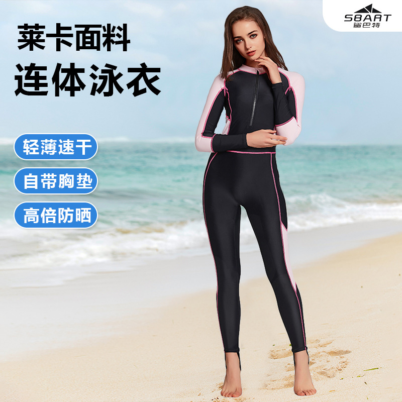 Shabbat One-piece Color-block Long-sleeve Waterproof Mother Swimsuit Seaside Beach Special Snorkeling Drifting Tight Swimsuit