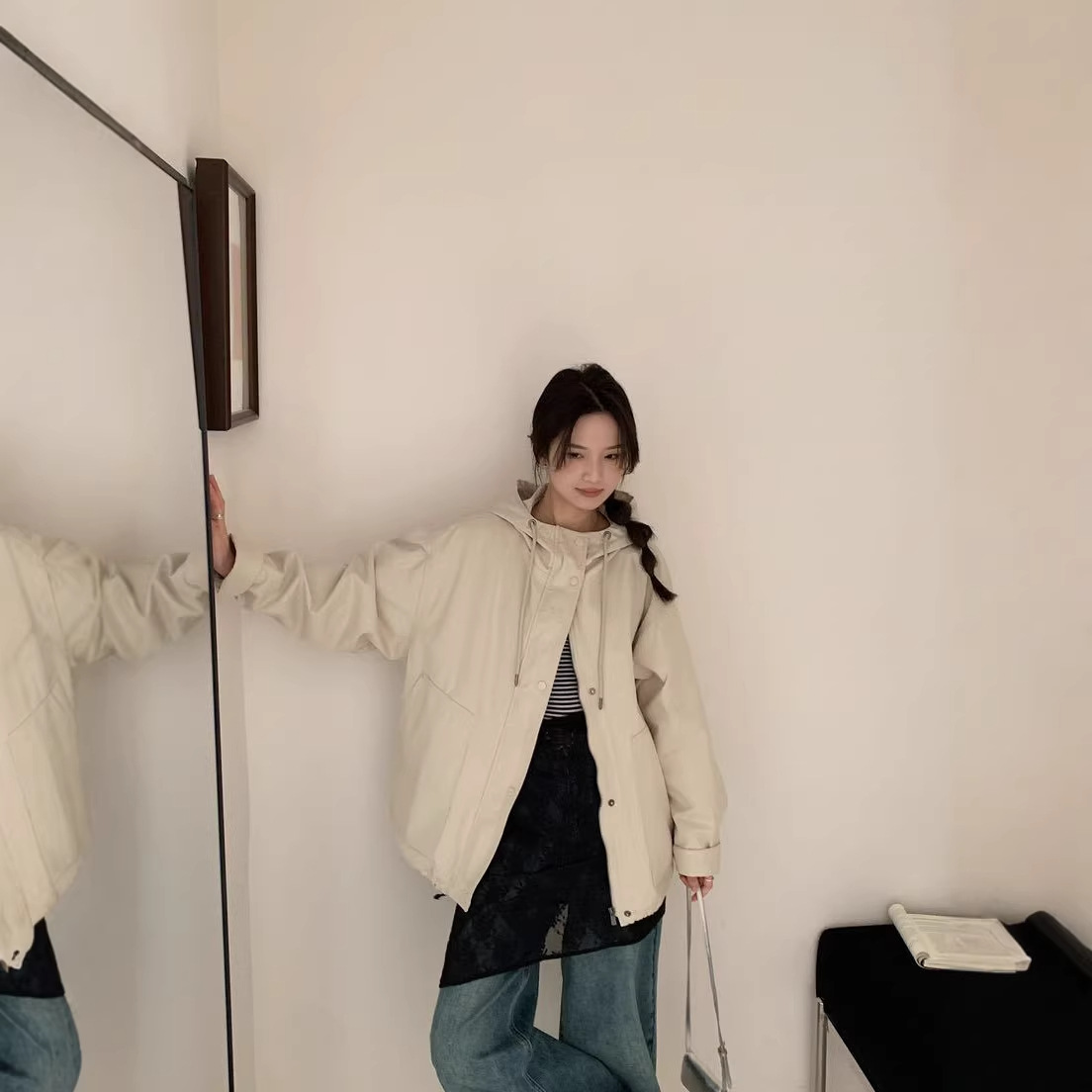 Hooded Jacket for Women 2026 Spring Casual Lazy Style Versatile Loose Workwear Jacket Trendy Top