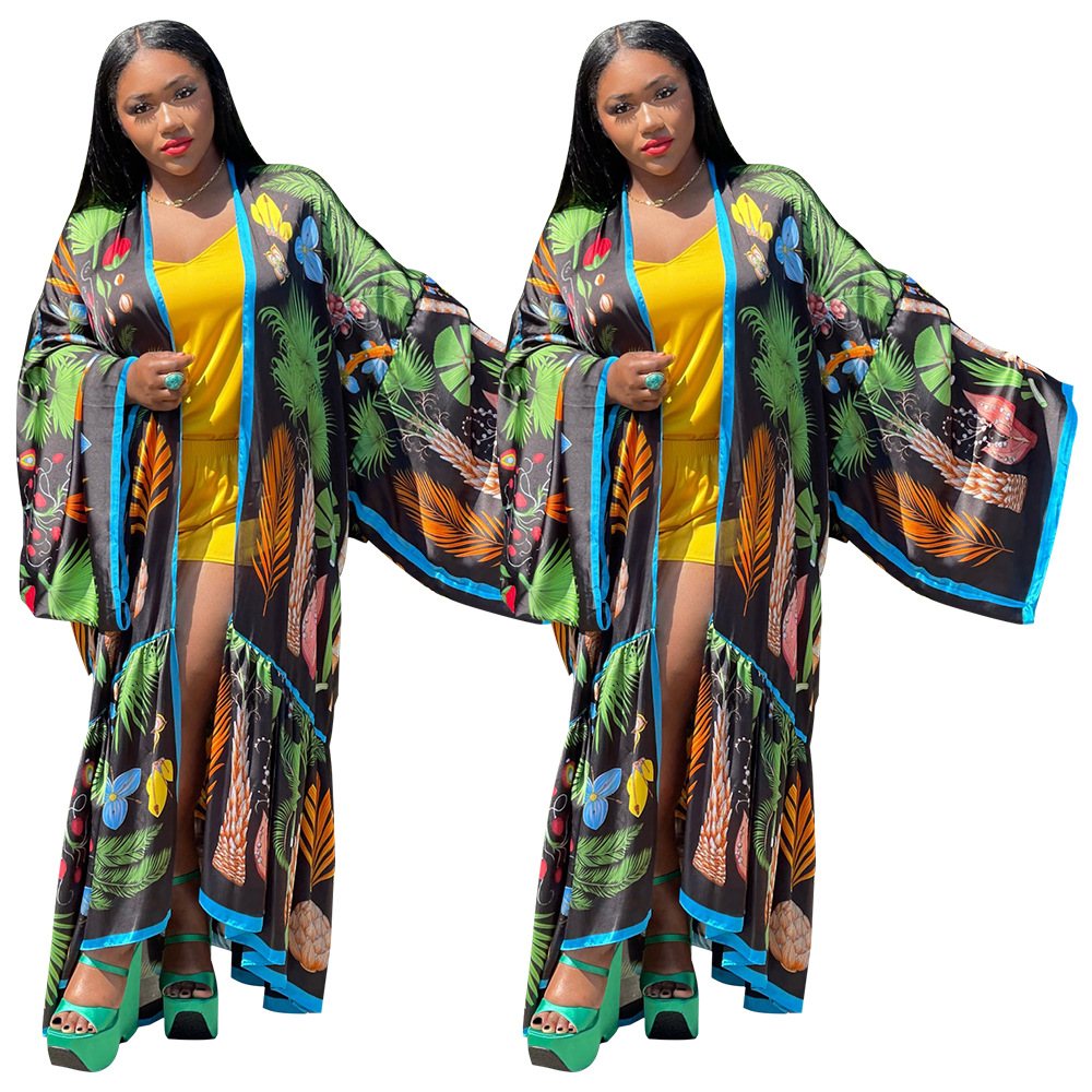 K10312 Factory Straight Hair Cross-border European and American Women's 2022 Amazon Explosions Imitation Silk Printing Stitching Jacket New