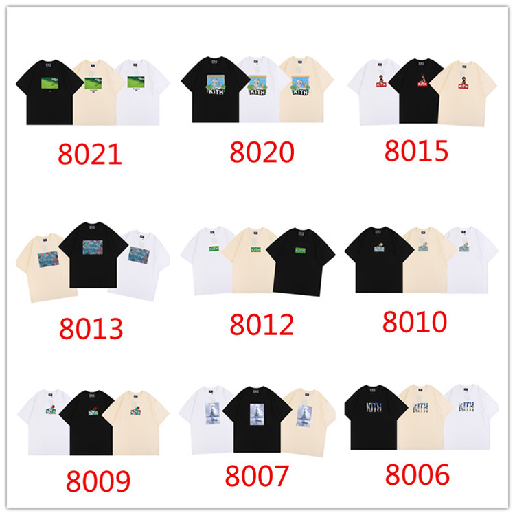 Nine Kith Series Geographical Landmark Flower Pattern Printed Street Casual Vit Men and Women Couple T Short Sleeve Tee