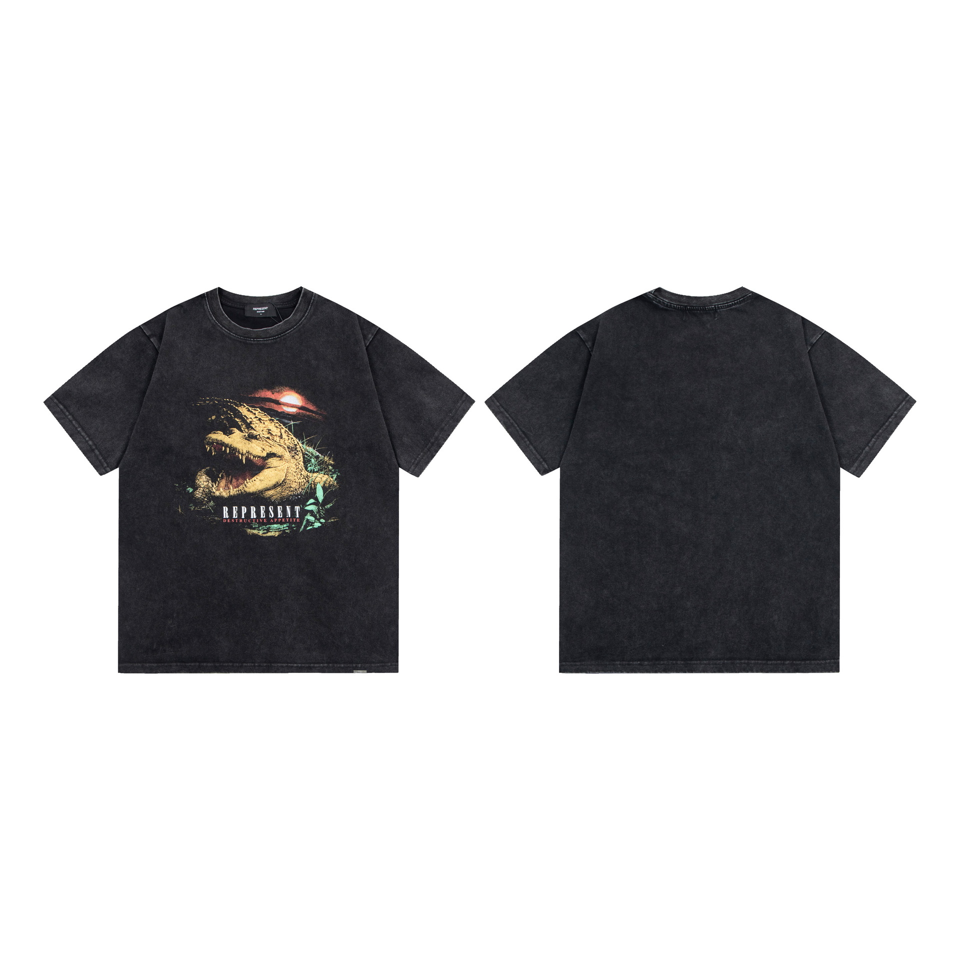 Represent Summer New Crocodile Print High Street Old Men's and Women's Loose Casual Couple Crewneck Couple T-Shirt