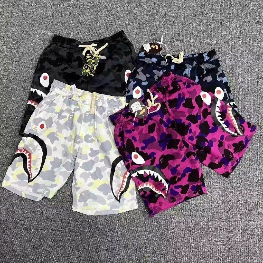pubg黄鲨鱼衣服新中式潮牌夏季爆款鲨鱼短裤迷彩印花男女情侣宽松