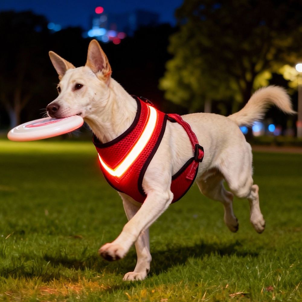 Pet Harness Anti-Escape Led Light-Up Dog Harness Breathable Outdoor Dog Walking Harness Flashing Dog Leash Harness