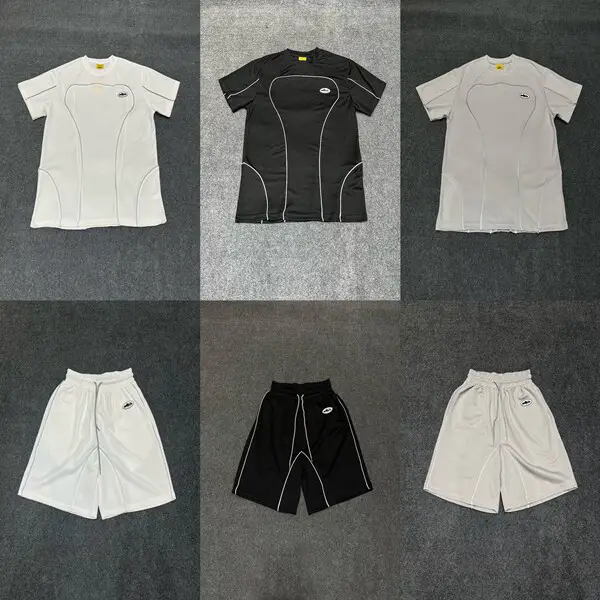 CORTEIZ Alcatraz Reflective Line Mesh Casual Short Sleeve High Street Loose Shorts Men's and Women's Summer Suit