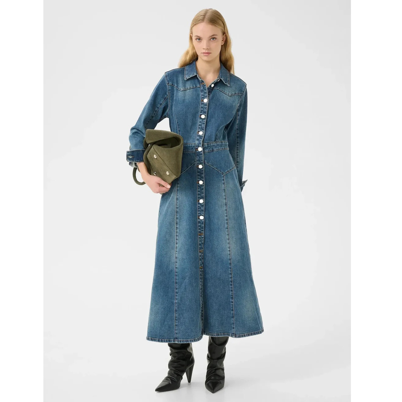 2026 New Style Women's Elegant and Fashionable Denim Dress, Plus Size Denim, Stretchy and Simple Style, Slimming and Elegant