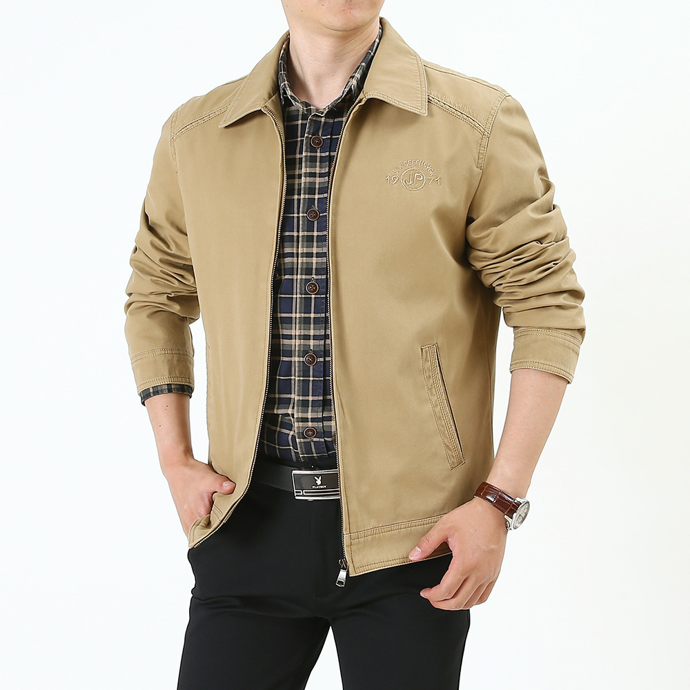 Spring and Autumn Middle-aged and Elderly Pure 95 Cotton Casual Jacket Men's Military Loose Large Size European and American Lapel Jacket Foreign Trade Cross-Border