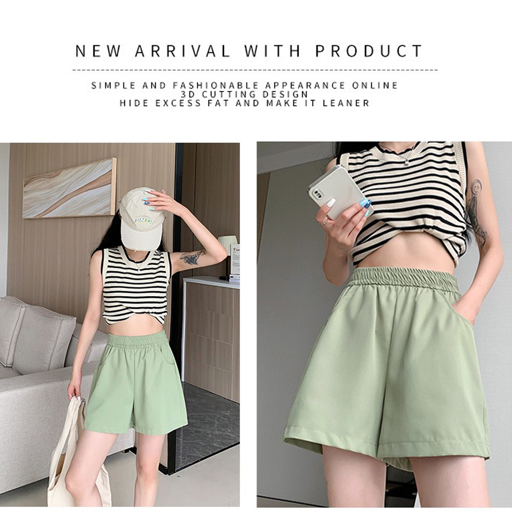 Summer Cross-border Casual Shorts Women's Washed Cotton Overalls Loose High Waist Wide-leg Pants Women's Korean-style All-match Three-part Pants
