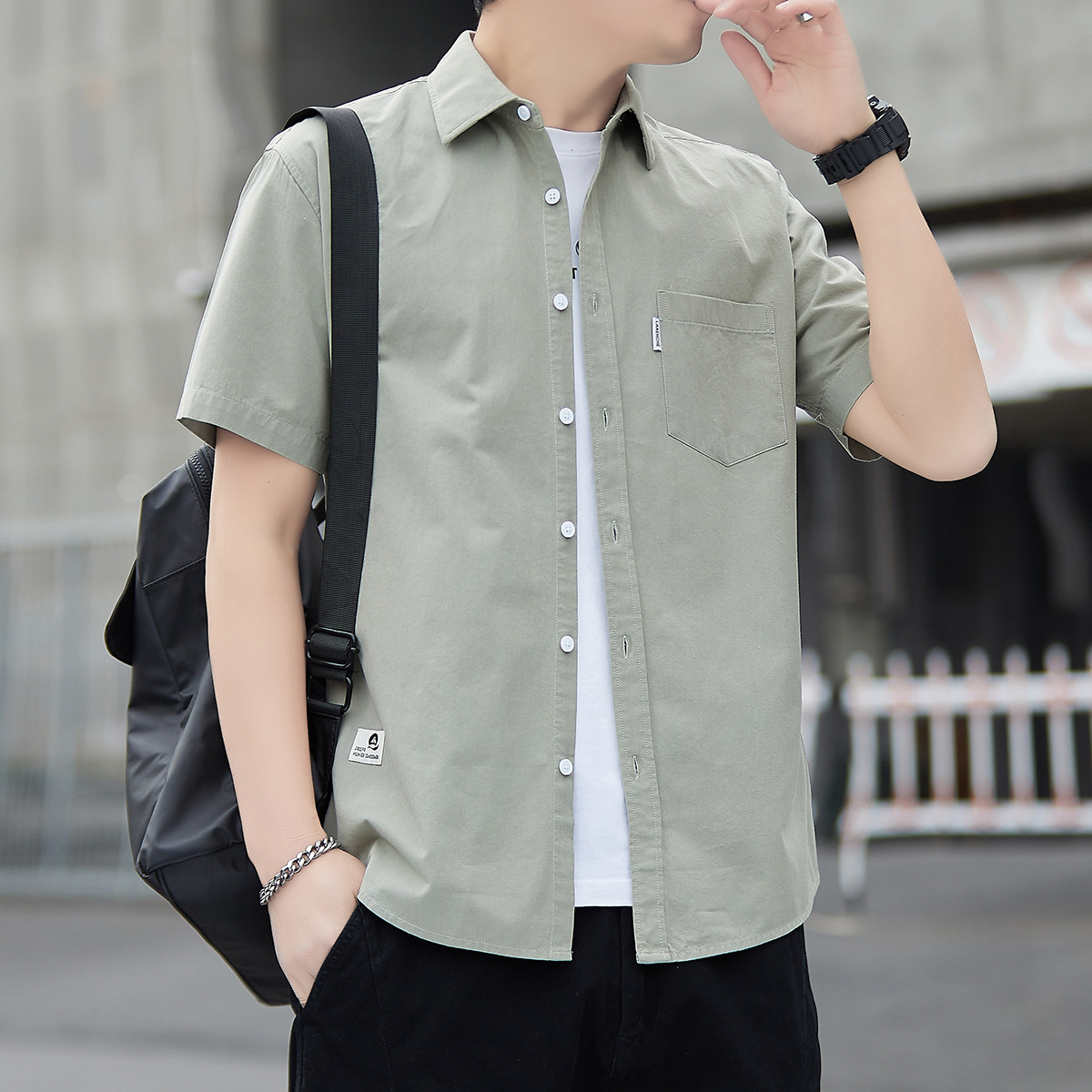 Pure Cotton Short-sleeved Shirt Men's Summer Thin High-end Casual Iron-free Top Solid Color All-match Shirt Jacket