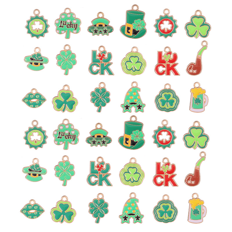 Cross-Border Hot-Selling Irish Series Alloy Jewelry Accessories Lucky Clover Enamel Pendants Earrings Necklace Accessories